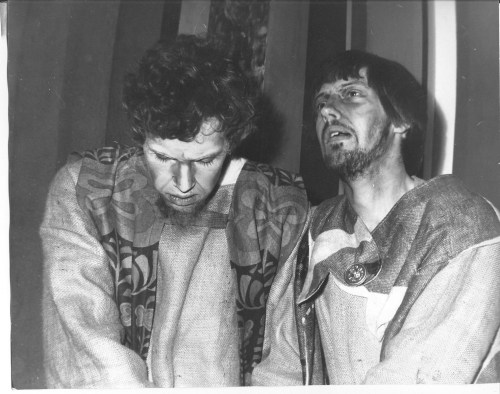 Stewart Trotter playing King Lear at Southend High School for Boys - with John Lyall, F.S.C. as Gloucester.