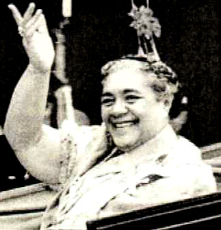 Queen Salote of Tonga who made a big hit at the Coronation by riding in the rain to greet the people of London.