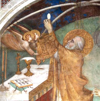 Detail from a Fresco Painting of a Saint Receiving the Eucharist Attributed to Simone Martini and Others