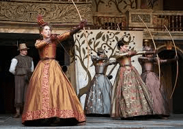 The London 'Globe' production of 'Love's Labour's Lost.' Queen Elizabeth actually used a crossbow.